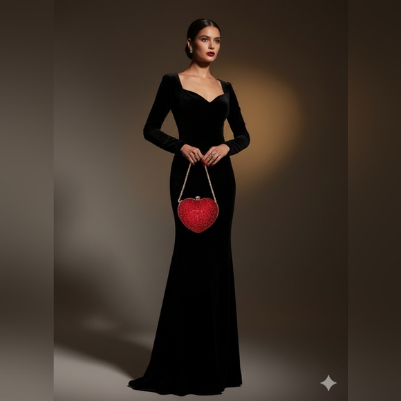 Women's Red Crystal Heart Evening Bag  Sparkly Rhinestone Clutch with Gold Chain - Picture 13 of 13